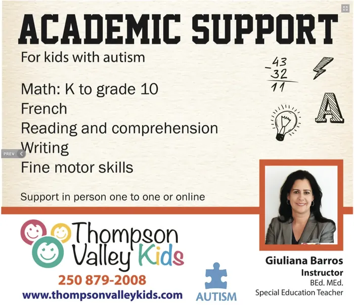 Academic Support for kids with autism: math K to grade 10, French, reading and comprehension, writing and fine motor skills, in person one to one or online, with instructor Giuliana Barros