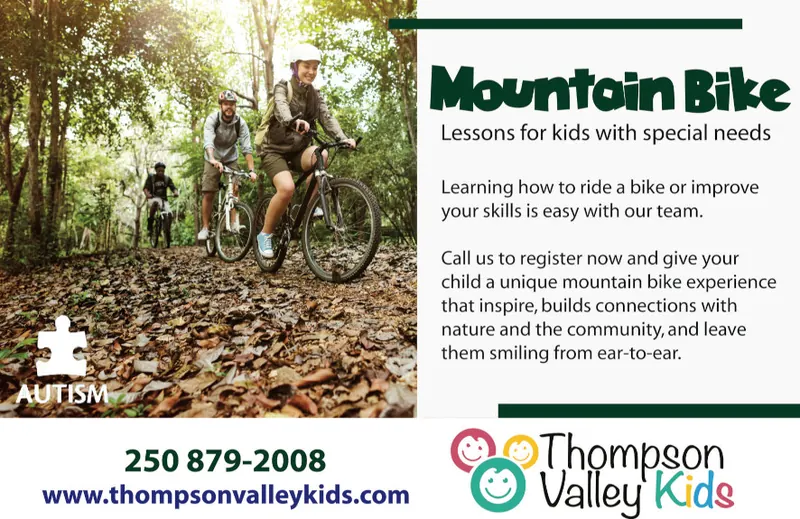 Mountain Bike poster: lessons for kids with special needs, learn to ride a bike or improve your skills